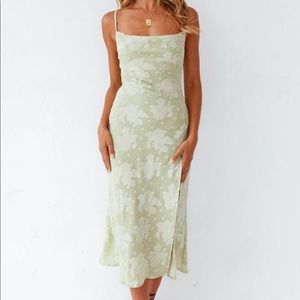 Floral Cowl Neck High Slit Slip Midi Dress